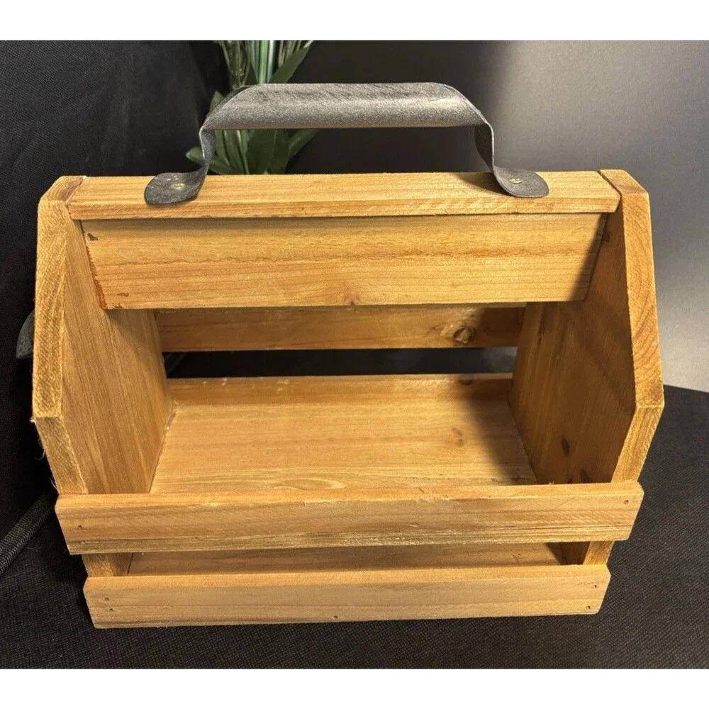 Rustic Wooden Beer Caddy Six Pack Carrier w/ Bottle Opener Farmhouse Style 10”